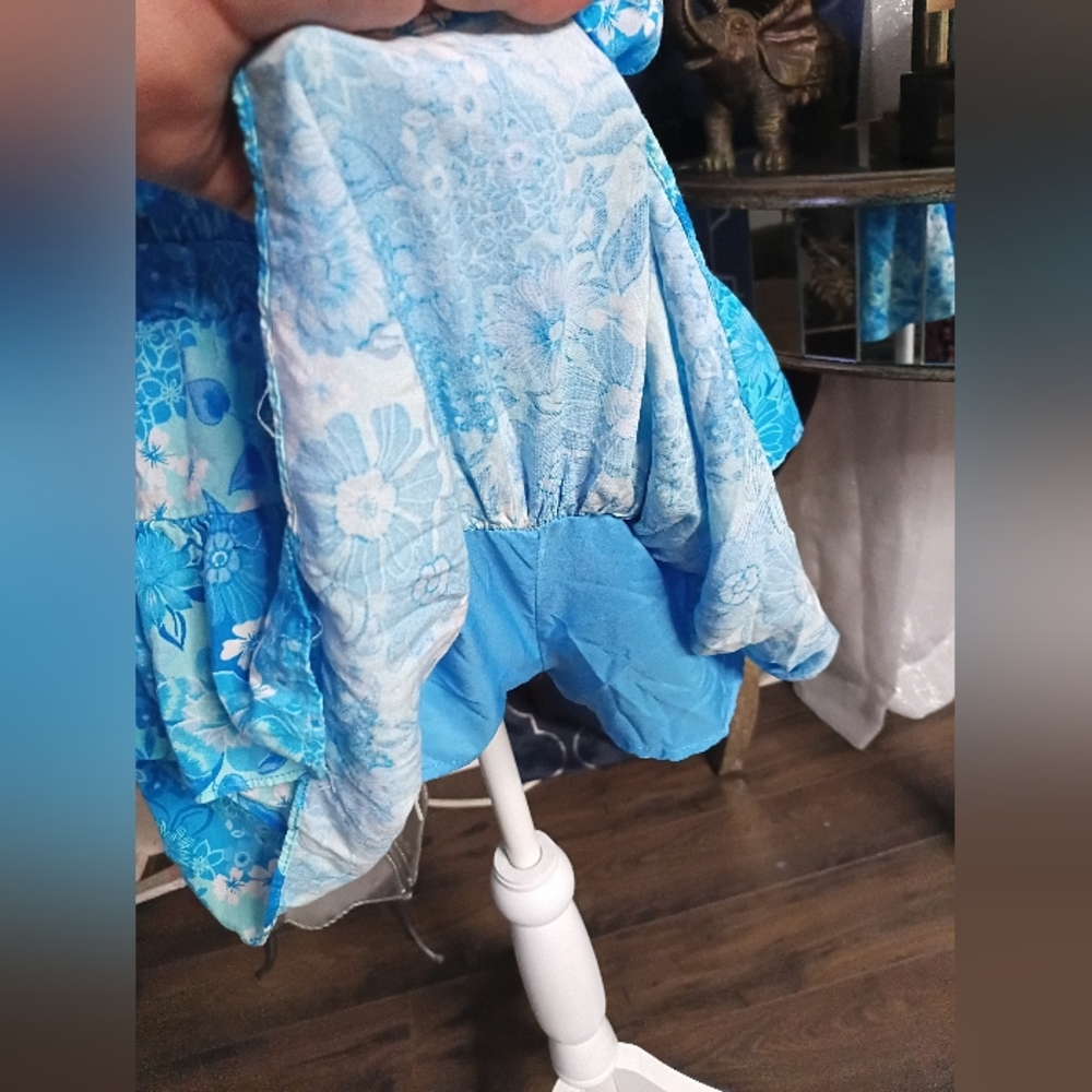 Blue Floral Ruffle Dress Rompers - Picture 11 of 14